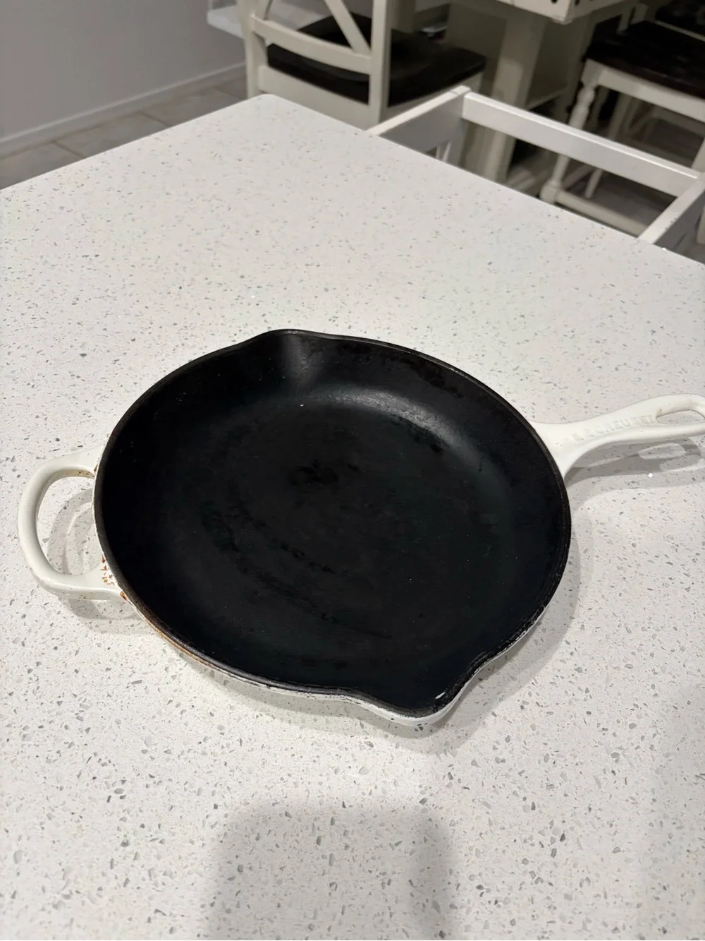 Le Creuset 26 10.25 White Cast Iron Skillet - Black Interior